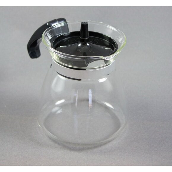 Vintage Mini Single Serve 4" Clear Glass Carafe Black Top Coffee Tea Syrup - Picture 2 of 10